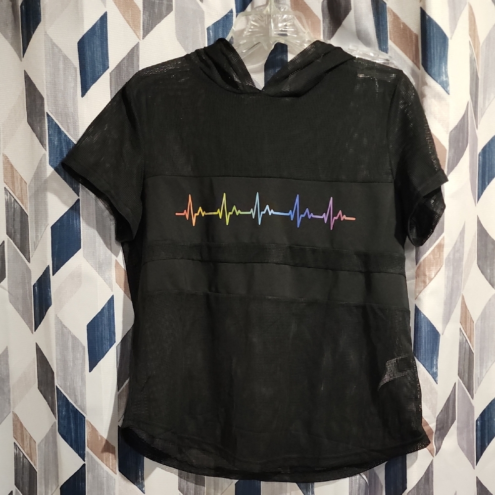 SHEIN Black Mesh Hoodie with Colorful Design